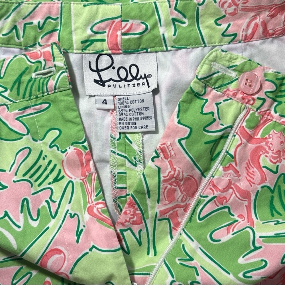 Vintage Lilly Pulitzer Women's Size 4 Musical Monkeys Green Pink Capri Pants - Picture 3 of 3